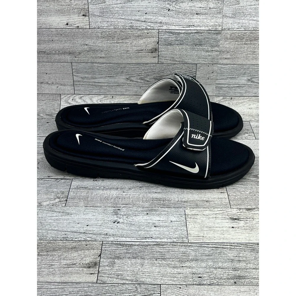 Nike Comfort‎ Footbed Slides Sandals Black White Adjustable Strap Women Size 11